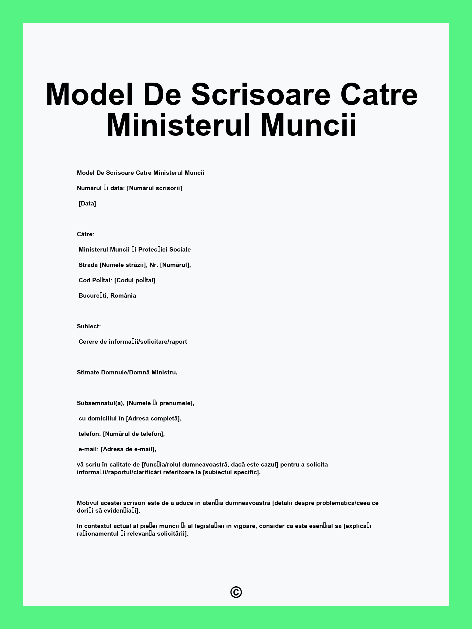 Model De Scrisoare Catre Ministerul Muncii