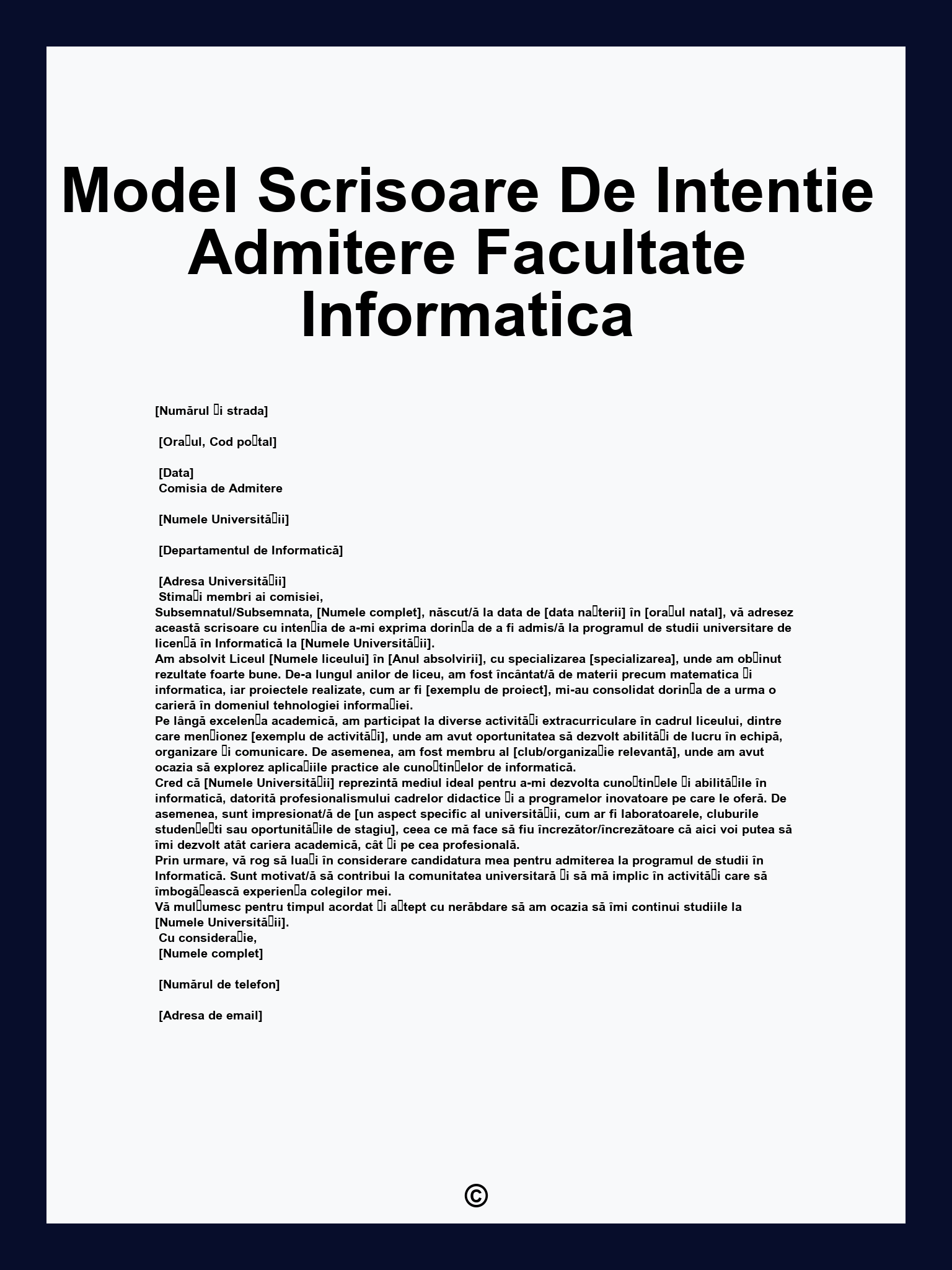 Model Scrisoare De Intentie Admitere Facultate Informatica