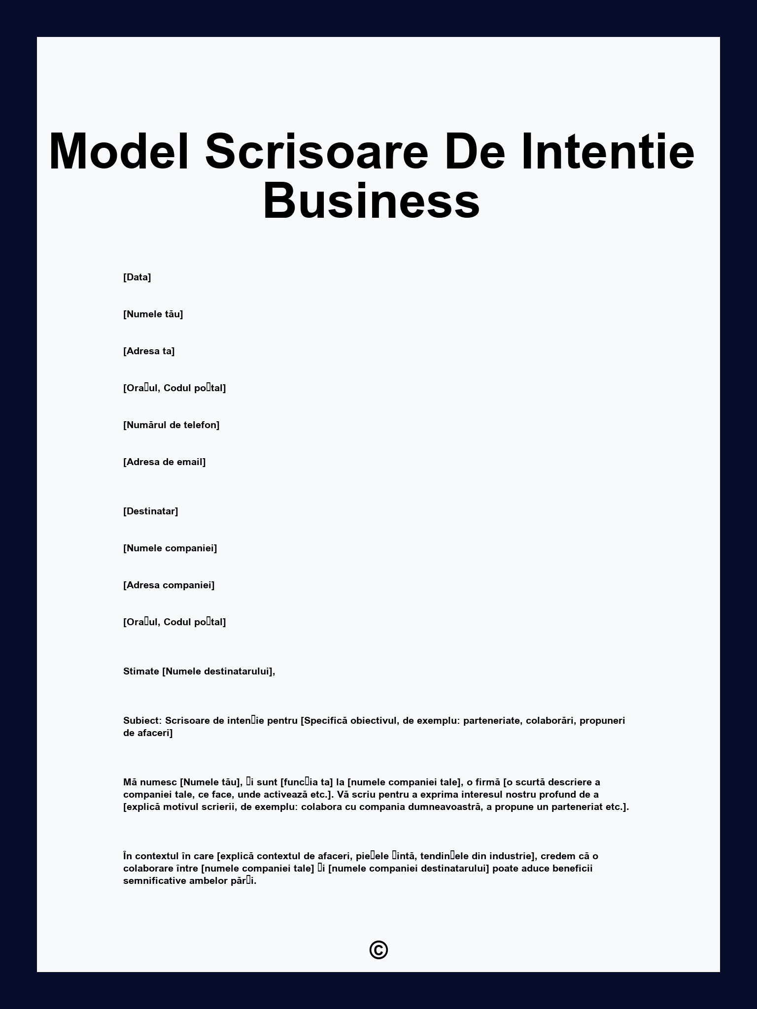 Model Scrisoare De Intentie Business
