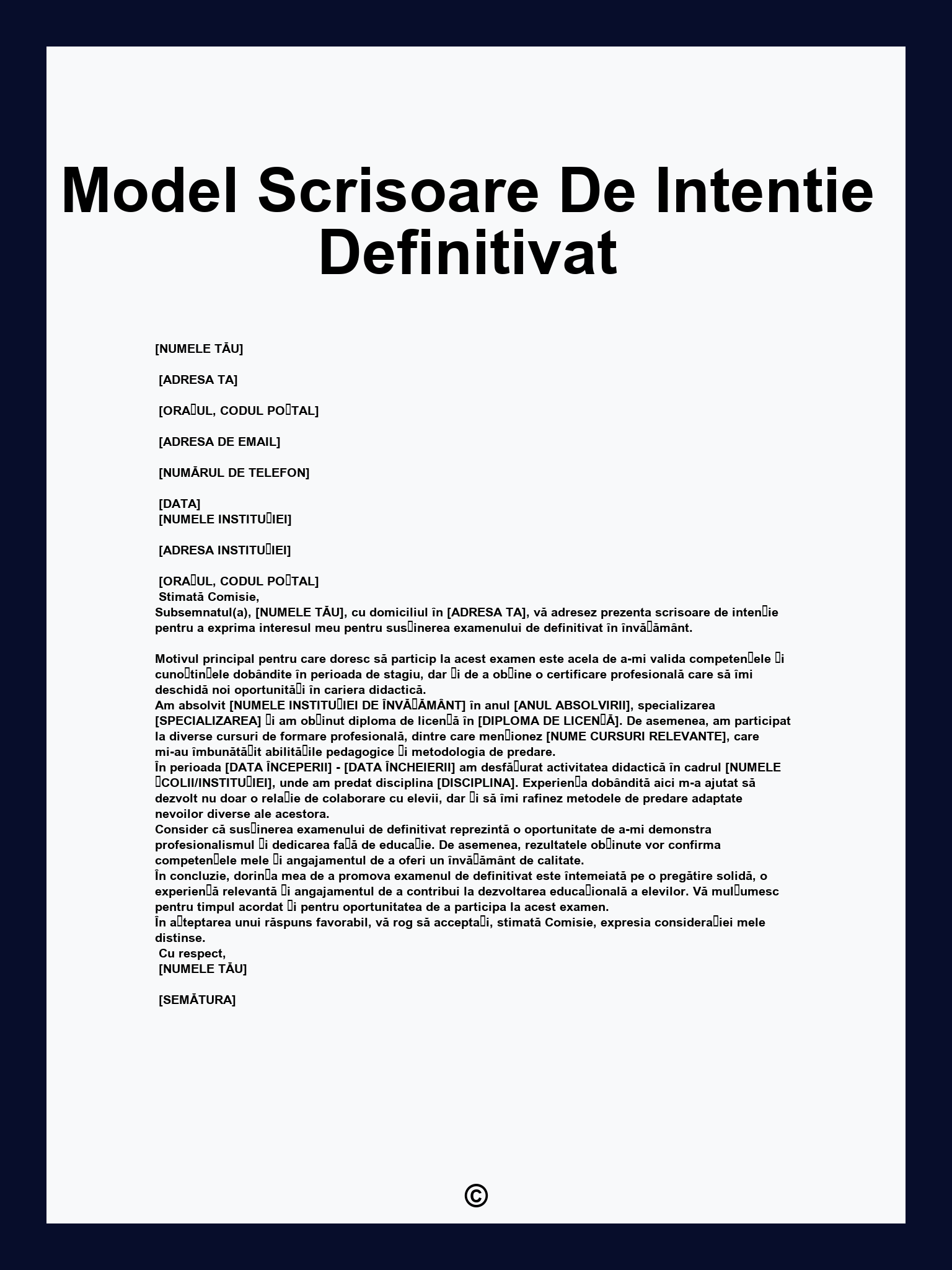 Model Scrisoare De Intentie Definitivat