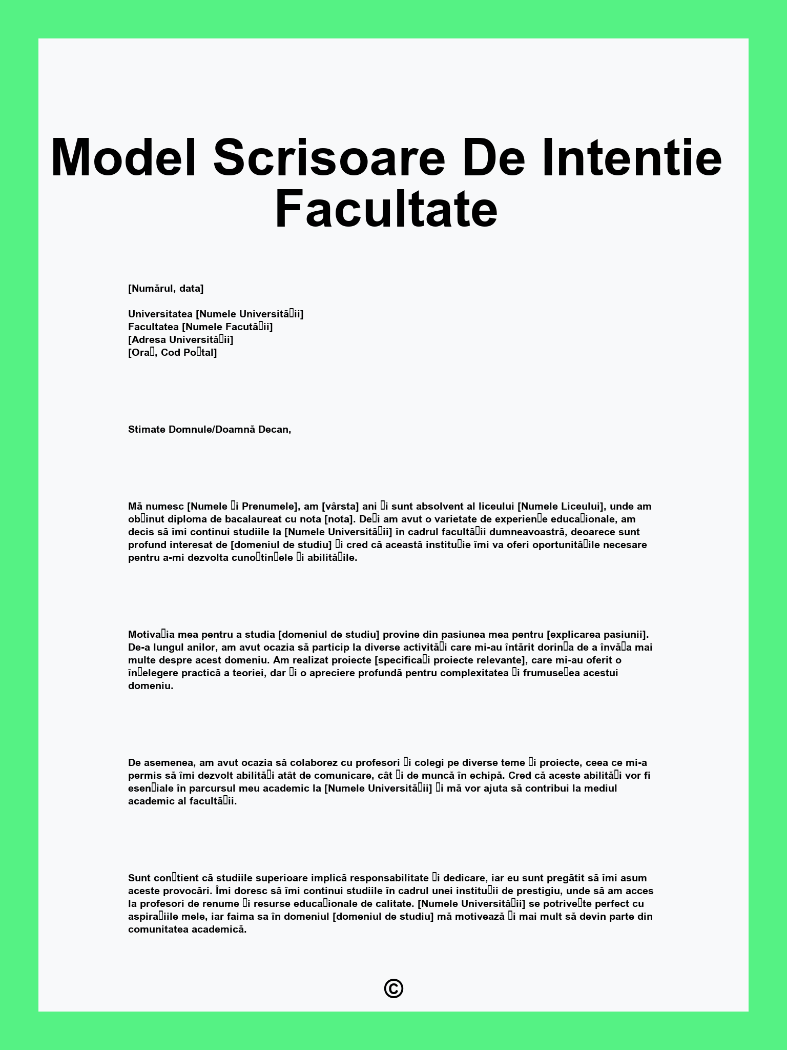 Model Scrisoare De Intentie Facultate