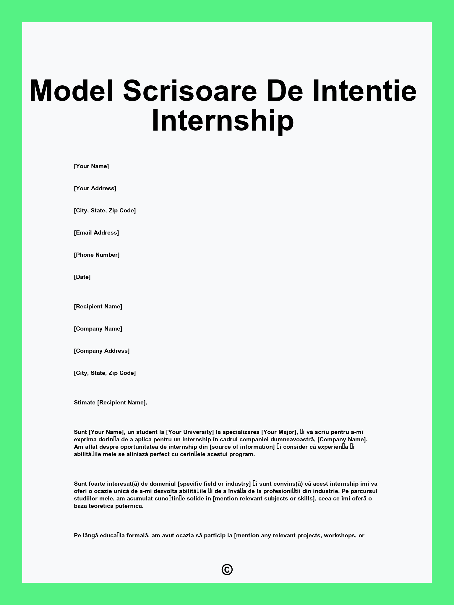 Model Scrisoare De Intentie Internship