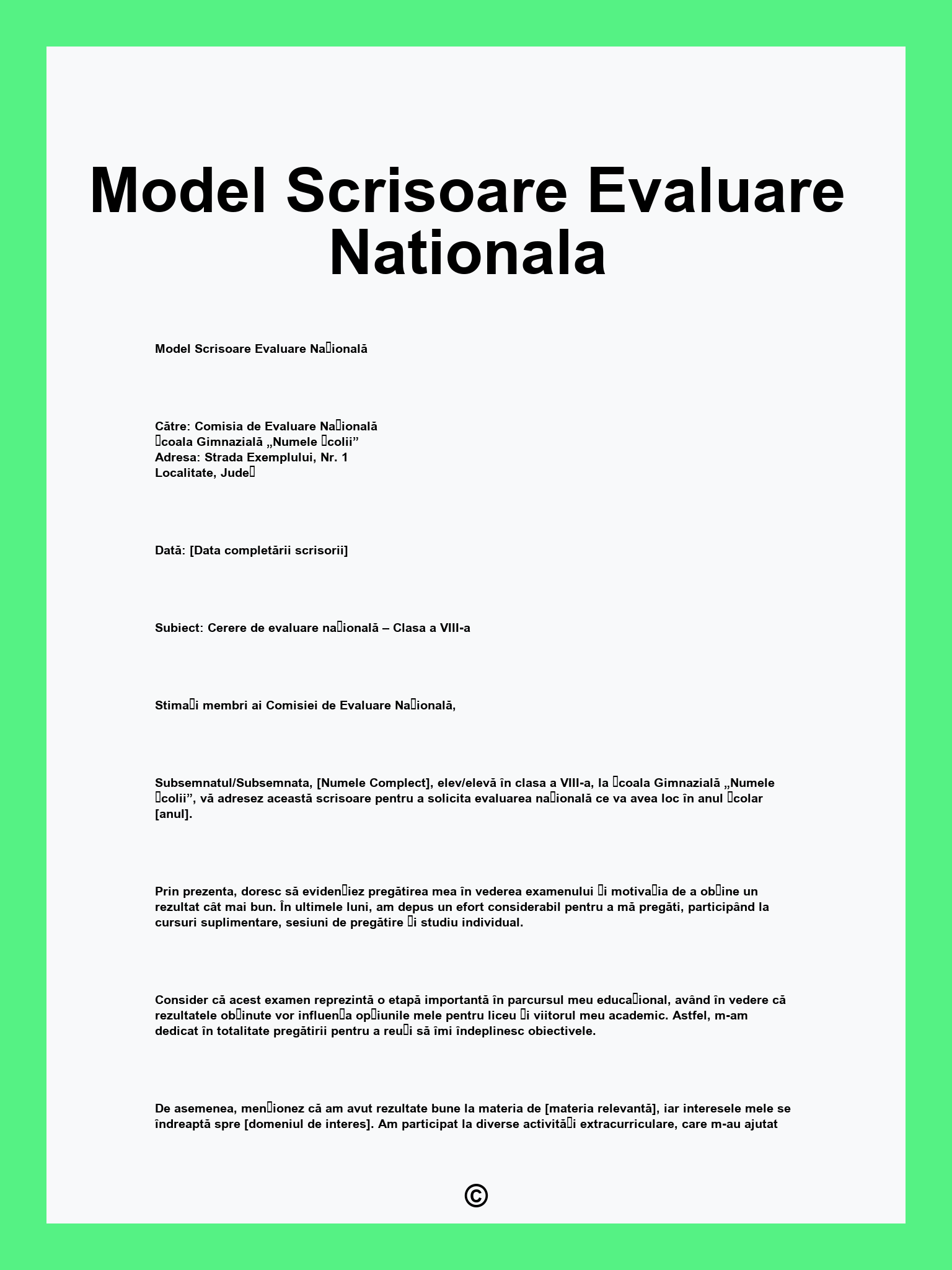 Model Scrisoare Evaluare Nationala
