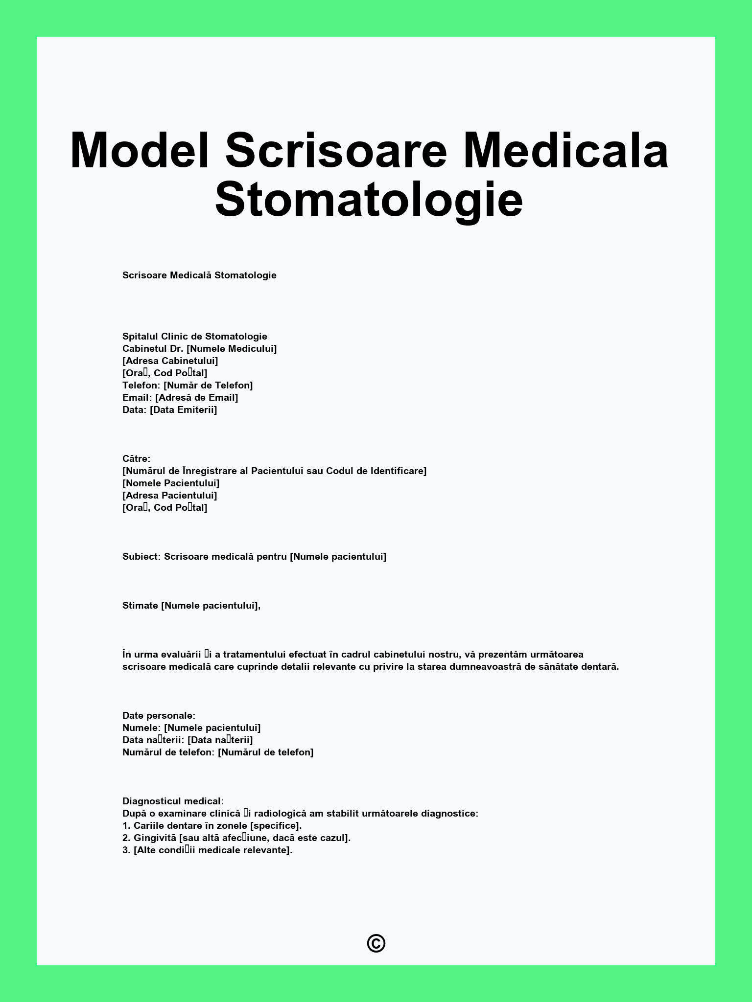 Model Scrisoare Medicala Stomatologie