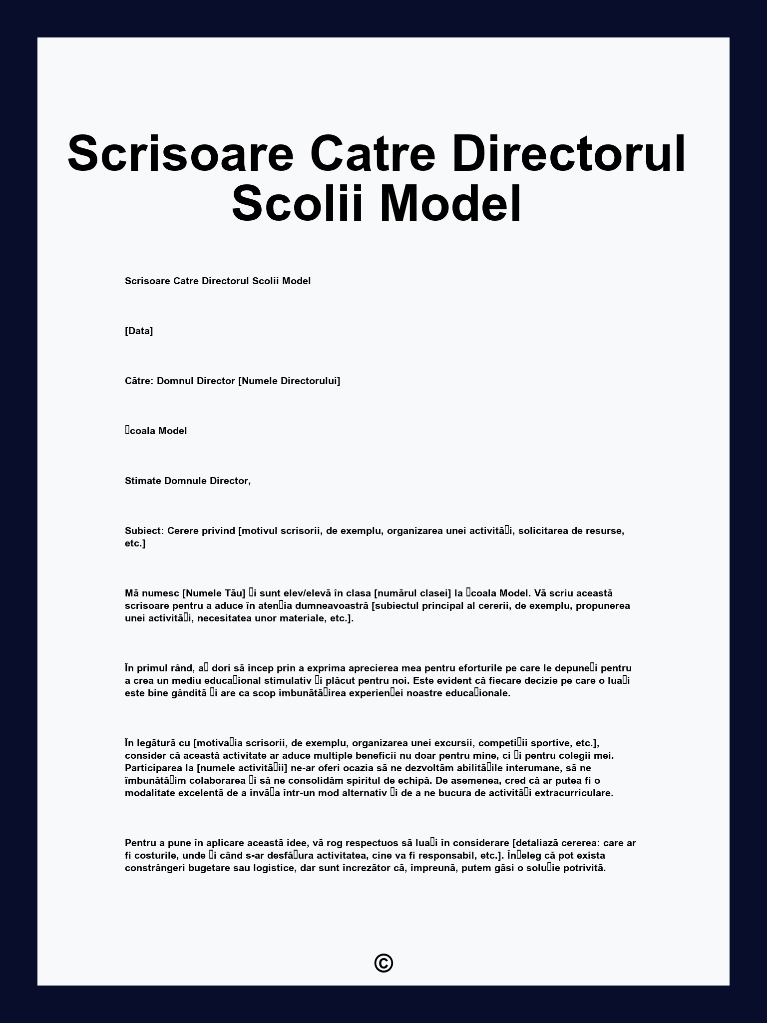 Scrisoare Catre Directorul Scolii Model