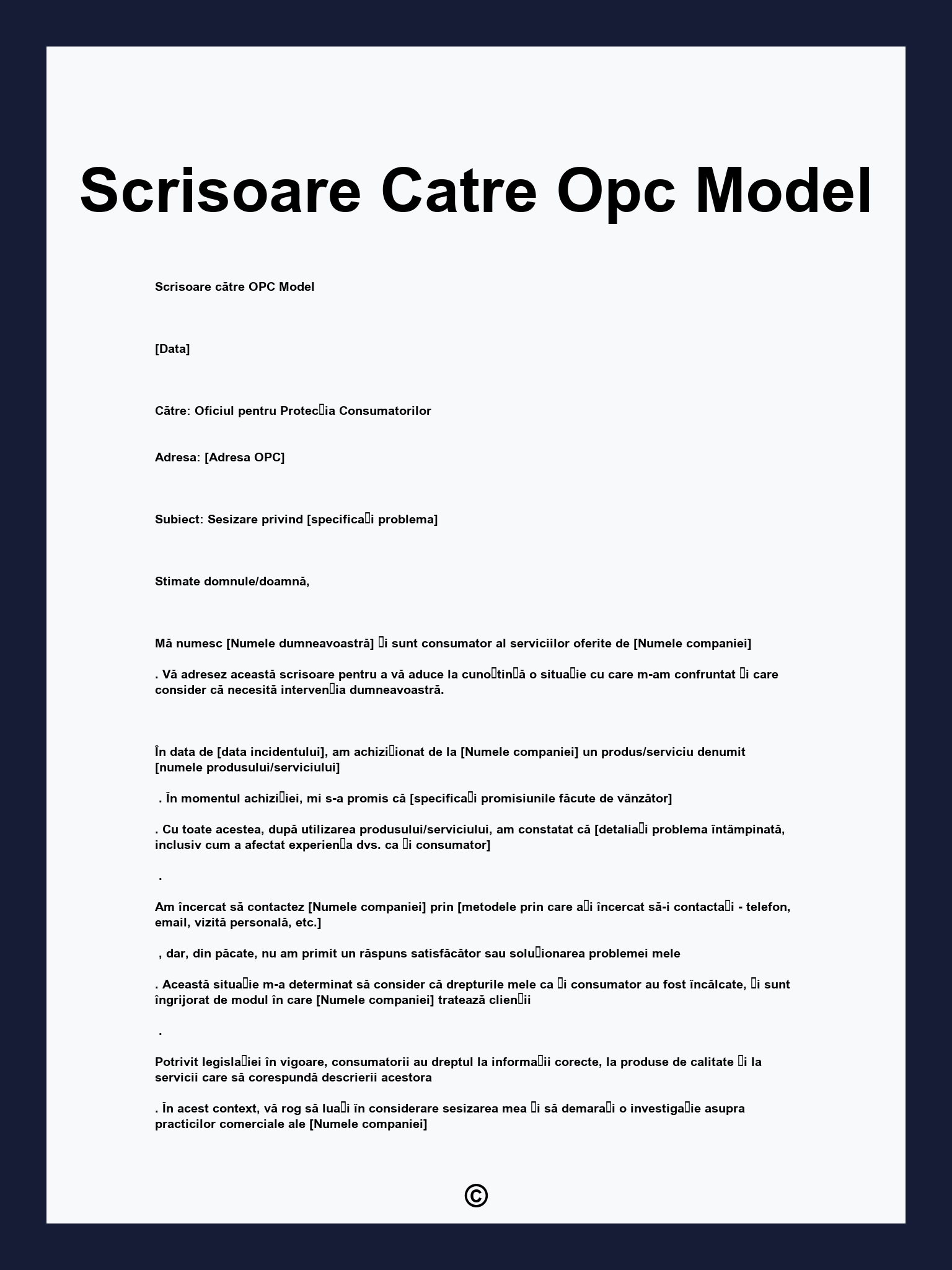 Scrisoare Catre Opc Model
