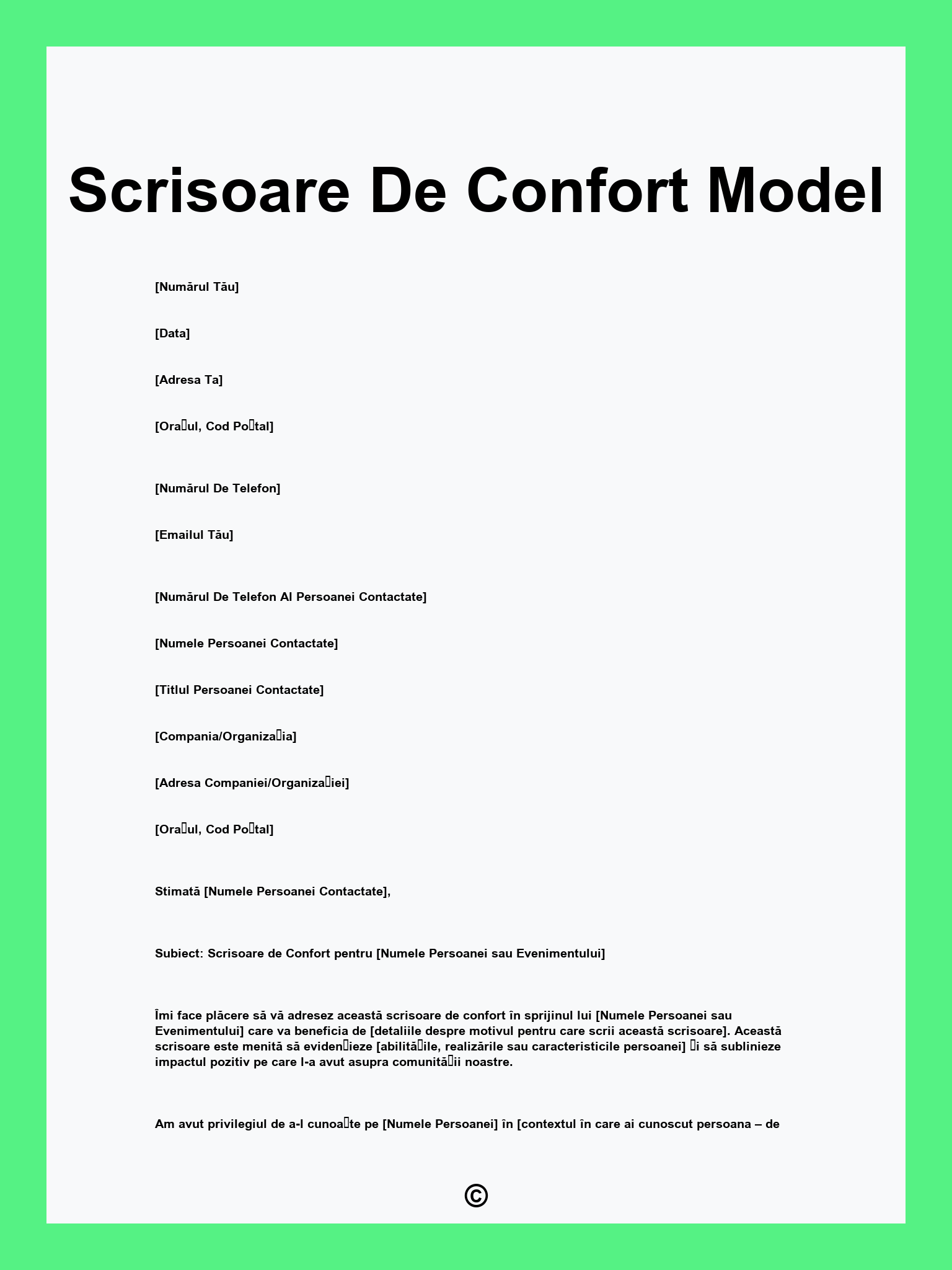 Scrisoare De Confort Model
