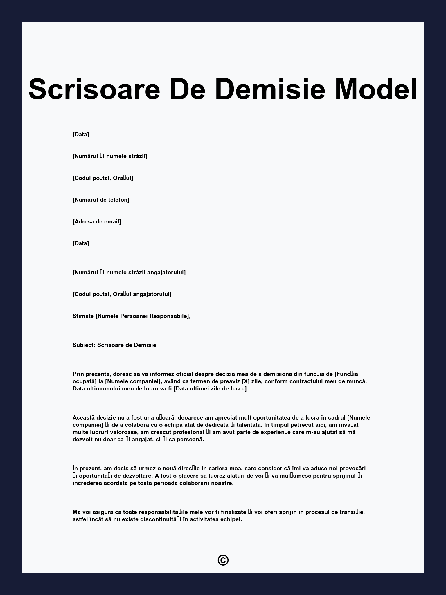Scrisoare De Demisie Model