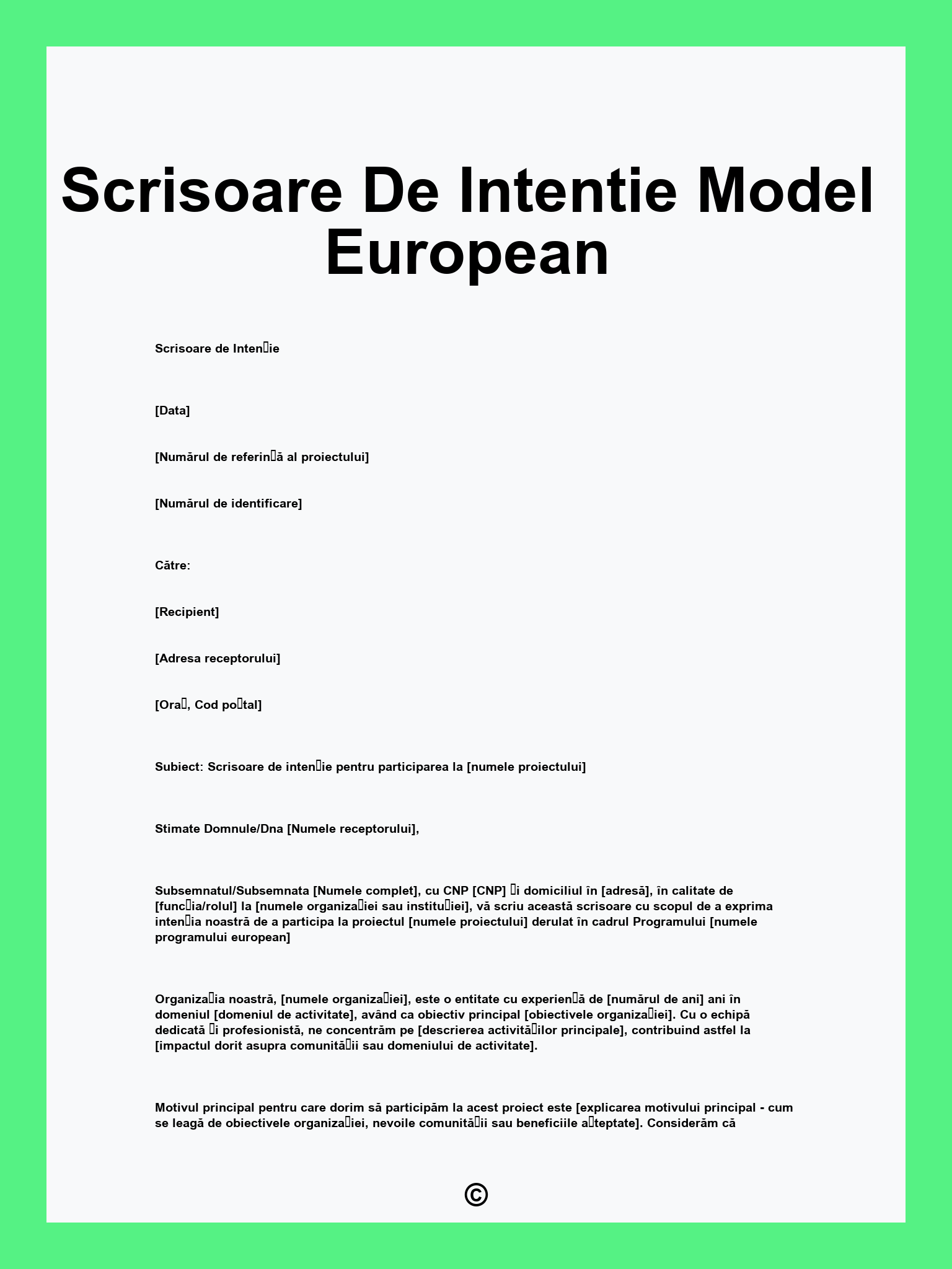Scrisoare De Intentie Model European