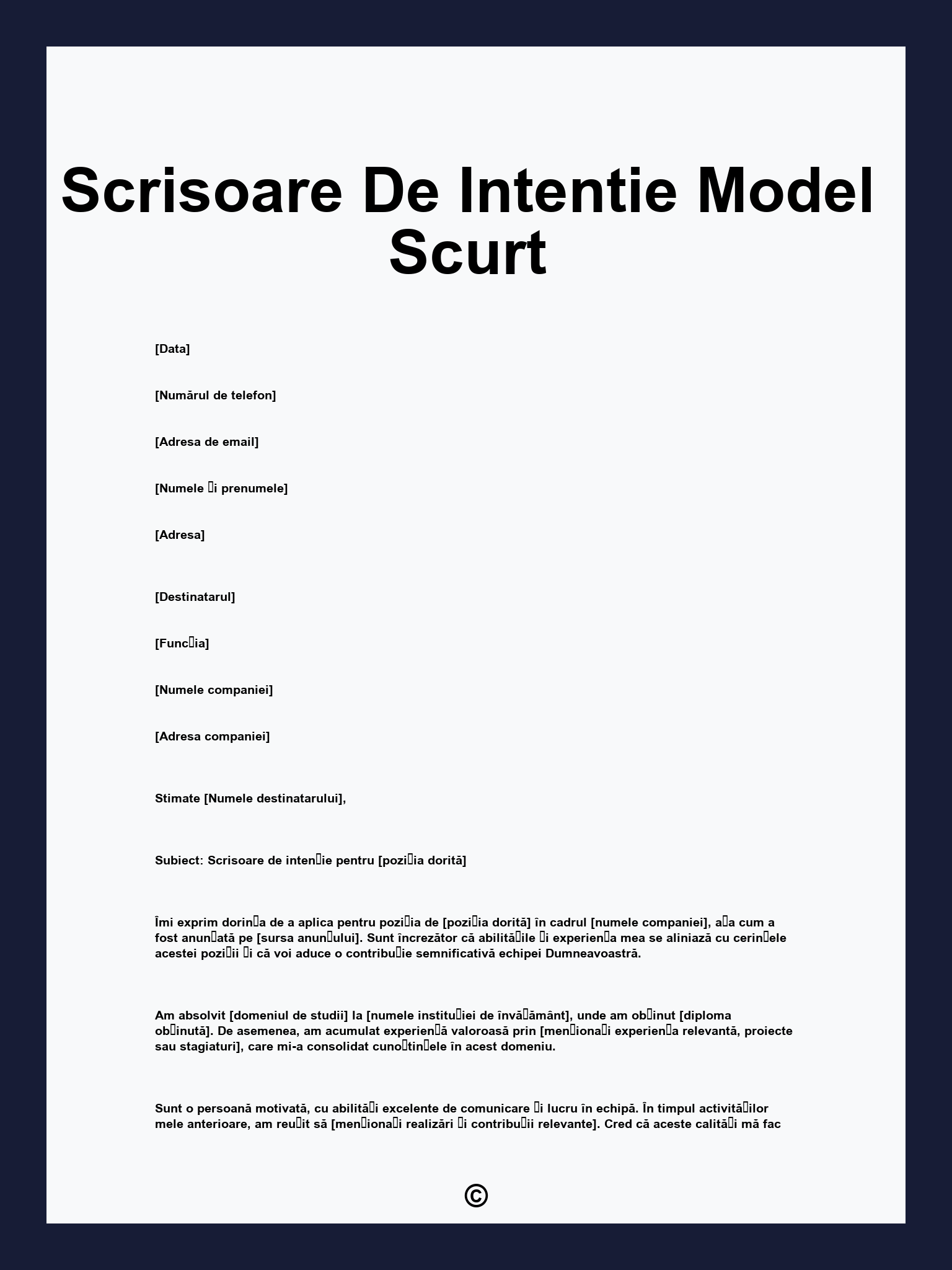 Scrisoare De Intentie Model Scurt