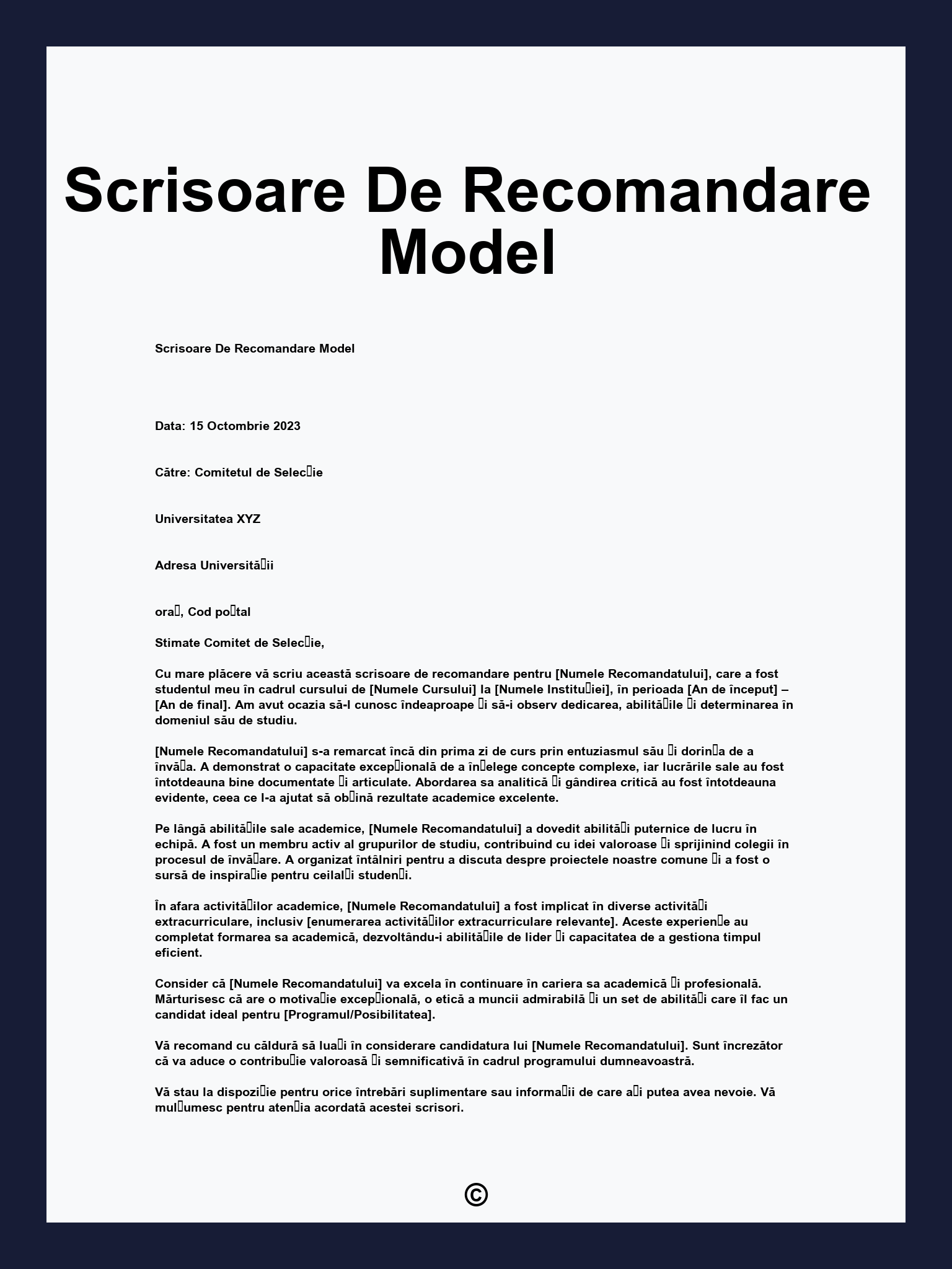 Scrisoare De Recomandare Model